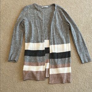 Gray and Black Open-Front Cardigan Sweater